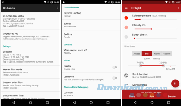 CF.lumen, f.lux và Twilight.