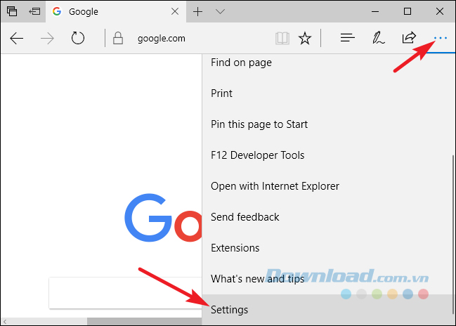 Truy cập vào Settings