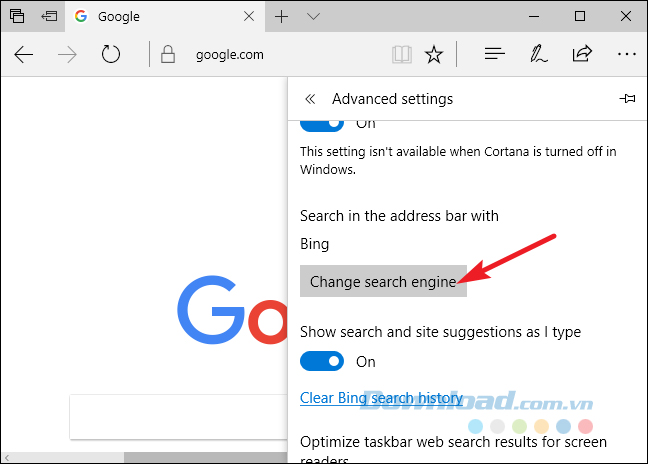 Change search engine