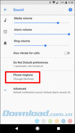Nhấp vào mục nhập Ringtone