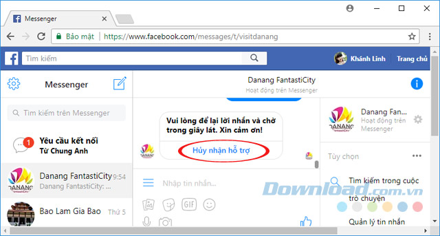 Hủy trò chuyện với Admin