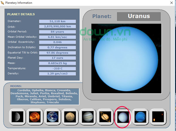 Cách xem Sao Thiên Vương trên Solar System 3D Simulator
