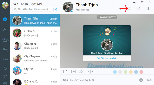 Cách thực hiện cuộc gọi Video trên Zalo máy tính
