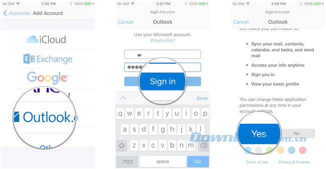 Cho phép Outlook truy cập vào thông tin của bạn