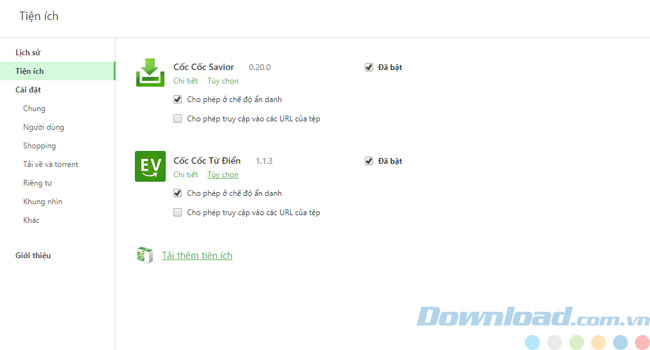 Tiện ích Cốc Cốc