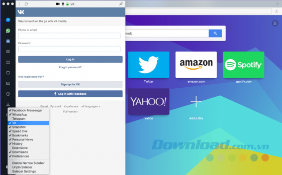 VK Messenger kết hợp các ứng dụng nhắn tin thanh bên