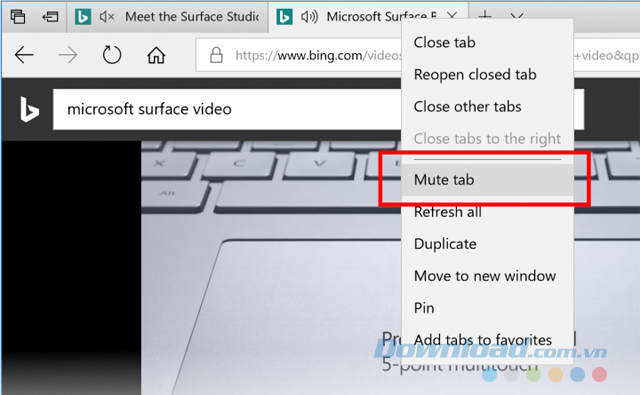 Tắt âm thanh các tab