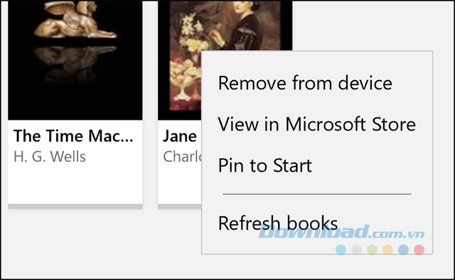 Tùy chọn trình đơn ngữ cảnh mới cho sách