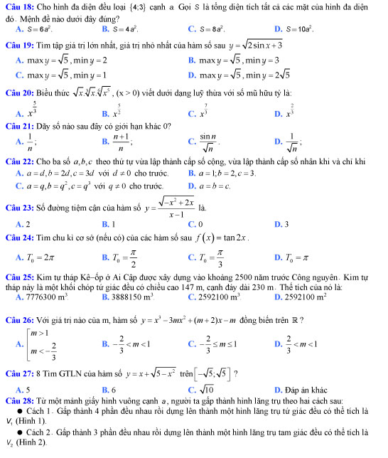 Đề thi thử THPT quốc gia 2018 môn Toán