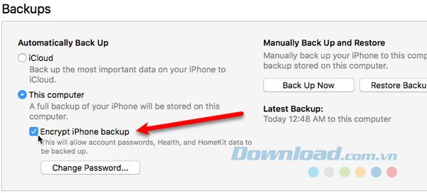 Sao lưu với iTunes