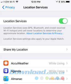 Tắt chia sẻ vị trí