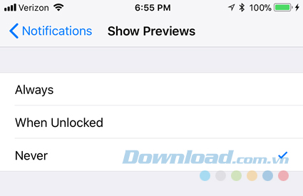 Ẩn nội dung trong Notifications trên màn hình khóa