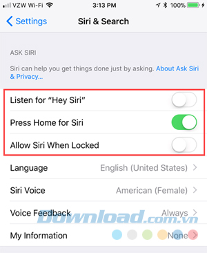 Vô hiệu hóa Siri trên màn hình khóa và “Hey Siri”