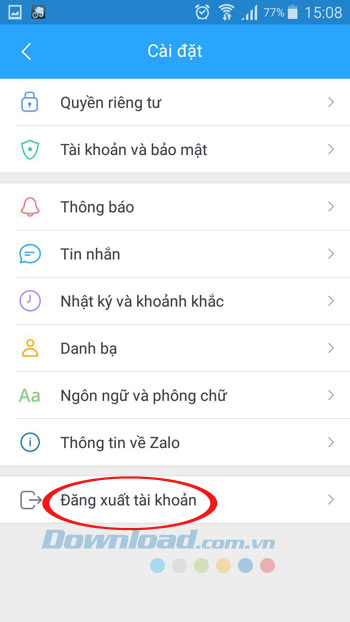 Đăng xuất tài khoản Zalo
