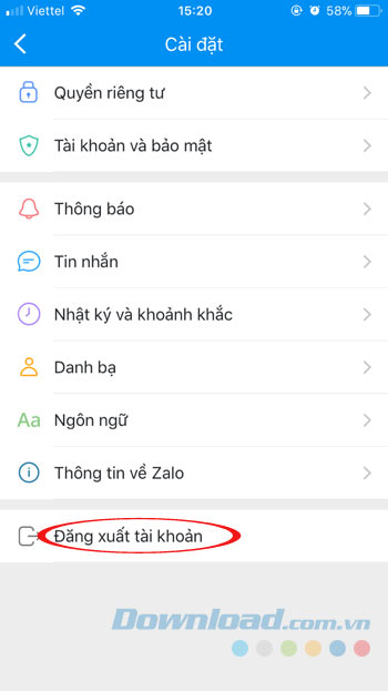 Đăng xuất Zalo
