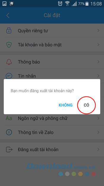 Đồng ý đăng xuất Zalo