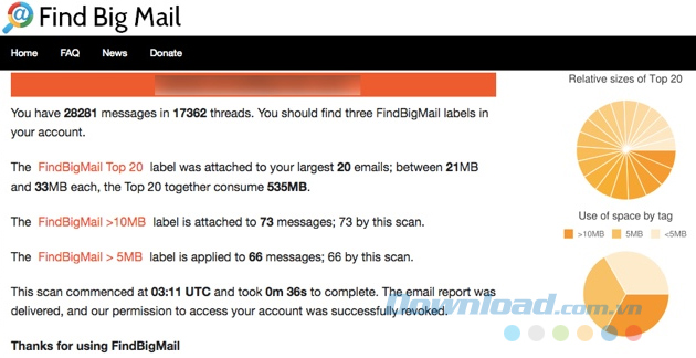 Tìm file đính kèm Gmail có kích thước lớn với Find Big Mail