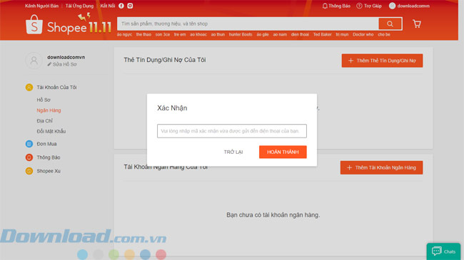 Chỉnh sửa tài khoản Shopee