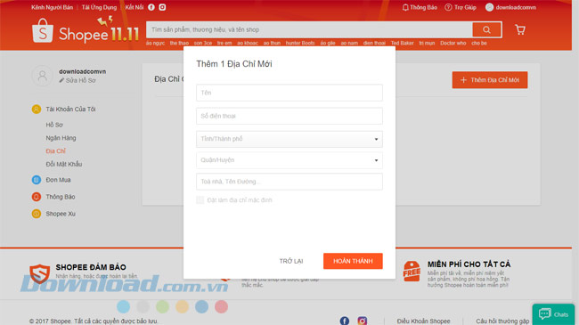 Chỉnh sửa tài khoản Shopee
