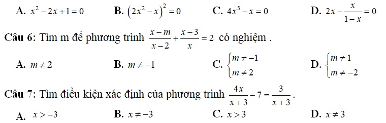 Đề kiểm tra 1 tiết Chương III Đại số lớp 10 