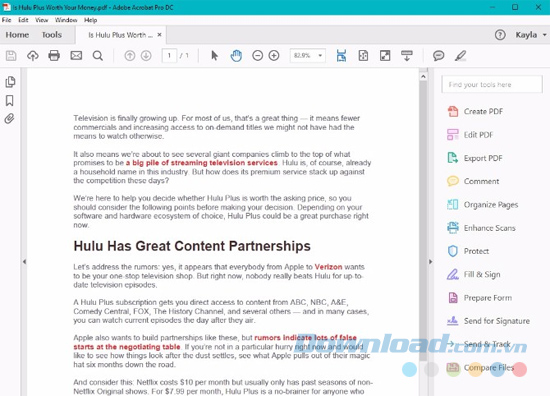 Giao diện chính của Acrobat