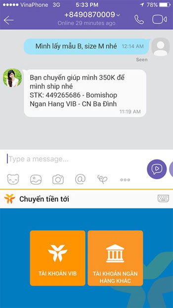 Chuyển tiền qua Viber