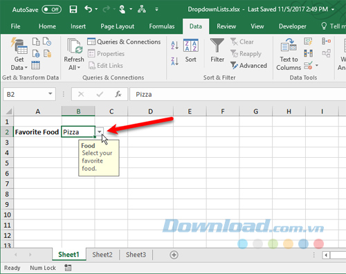 Đặt tin nhắn cho Data Validation