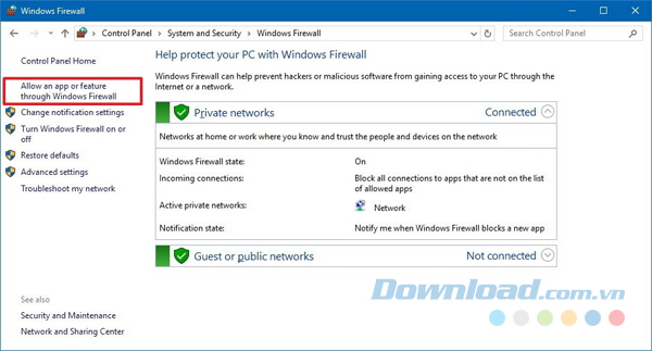 Allow an app or feature through Windows Firewall