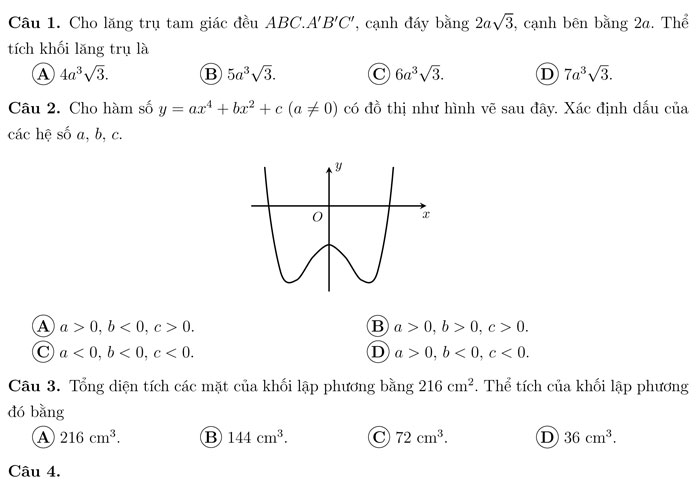 Đề kiểm tra học kỳ 1 môn Toán 12