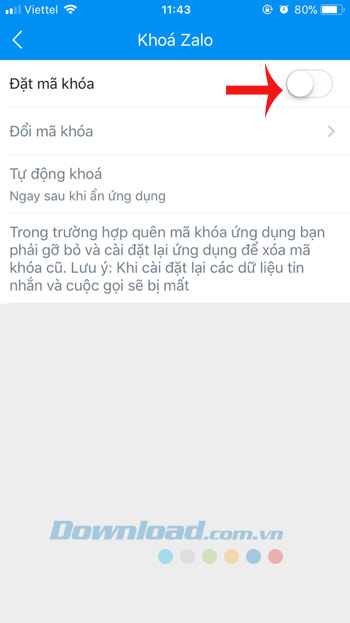 Bật Đặt mã khóa