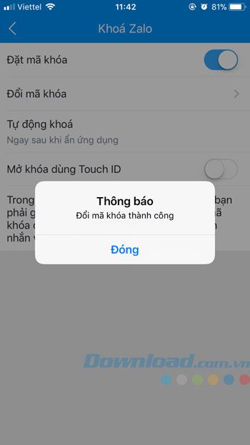 Đổi mã khóa thành công