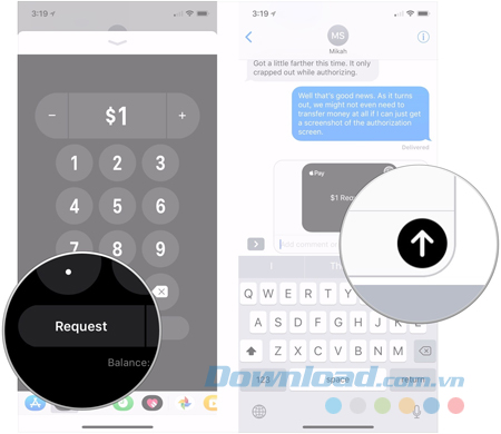 Chạm vào Request để gửi yêu cầu