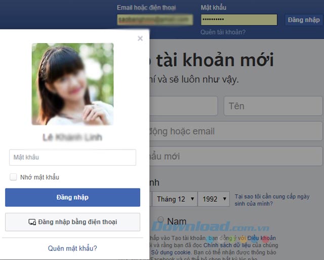 Đăng nhập tài khoản Facebook lại