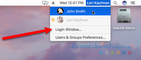 Bật tùy chọn Show fast user switching menu as