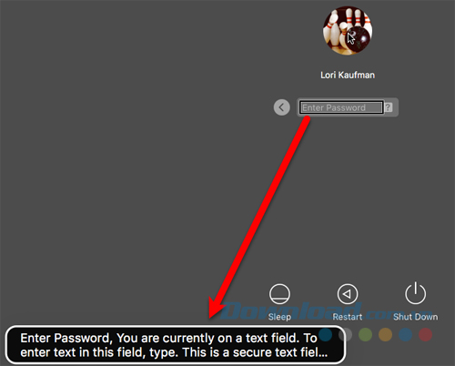 Bật VoiceOver in the login windows