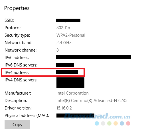 Tìm địa chỉ IP sử dụng ứng dụng Settings