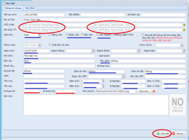 Cập nhật danh sách
