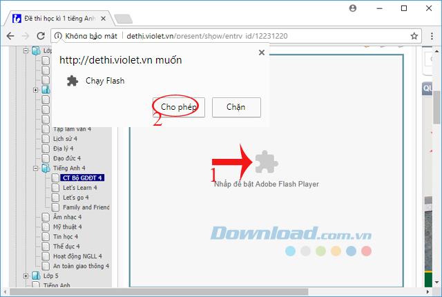Nhấp để bật Adobe Flash Player