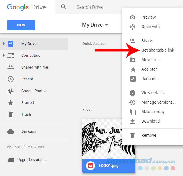 Tạo link chia sẻ