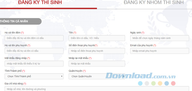 Điền thông tin cá nhân