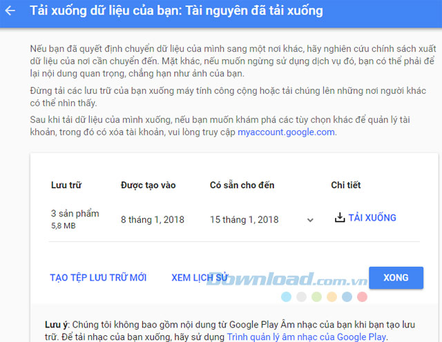 Sao lưu xong
