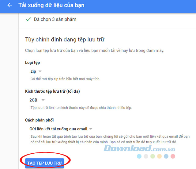 Tạo tệp lưu trữ
