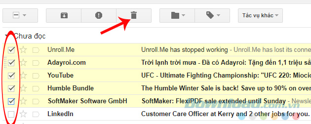 Chọn thư cần xóa