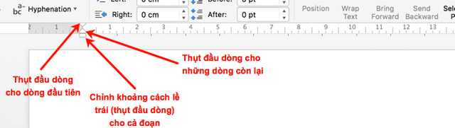 Thiết lập thụt đầu dòng trên thước