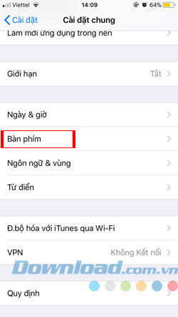 Cài đặt bàn phím mới iOS