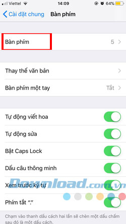 Cài đặt bàn phím mới iOS
