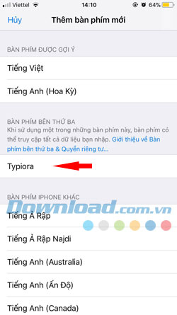 Cài đặt bàn phím mới iOS