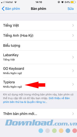 Cài đặt bàn phím mới iOS