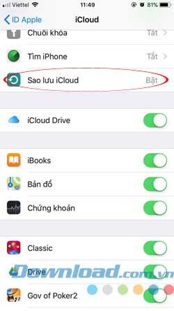 Sao lưu iCloud