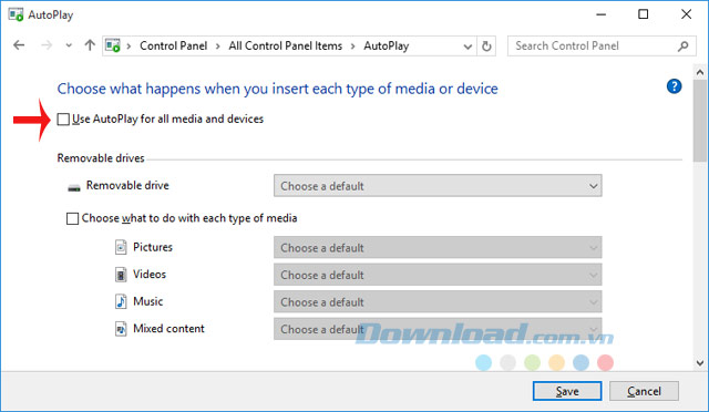 Bỏ tích chọn Use Autoplay for all media and devices